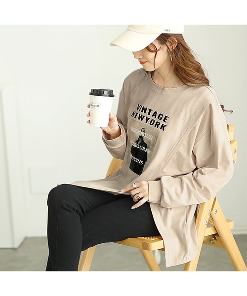 GOLDJAPAN(ゴールドジャパン)の「斜めスリットロゴプリントロンT【大きいサイズ対応】(Tシャツ/カットソー・レディース・ベージュ/ホワイト・LL/3L/4L)」の14枚目の写真