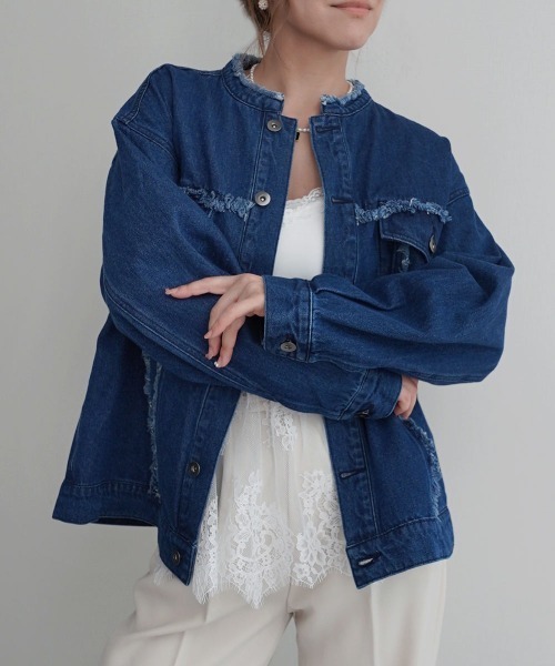 Rashik（ラシク）の「フリンジノーカラーデニムジャケット（デニムジャケット・レディース・グレー/ライトブルー/インディゴブルー・FREE）」の3枚目の写真