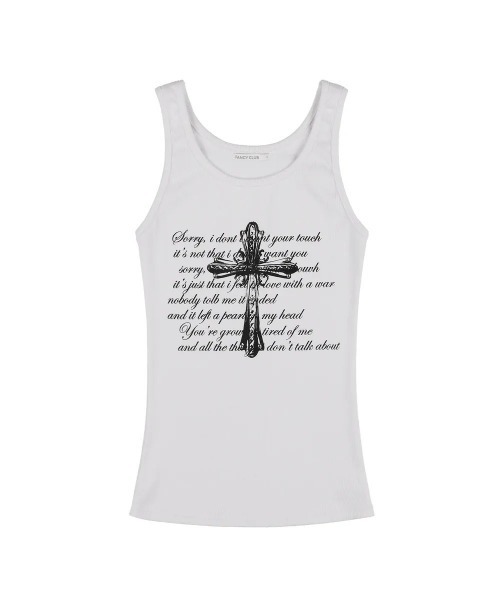 FANCY CLUB(ファンシークラブ)の「A'GEM/9 × .kom 『 FANCY CLUB/ファンシークラブ』 FRONT CROSS SLEEVELESS/フロントクロス スリーブレス(タンクトップ・レディース・ブラック/ホワイト・FREE)」の5枚目の写真
