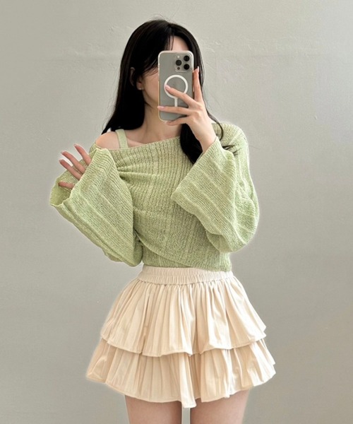 leune(ルネ)の「ドロストニットプルオーバー&キャミソールニットセット(ニット/セーター・レディース・グリーン/ブルー/オフホワイト・FREE)」の15枚目の写真