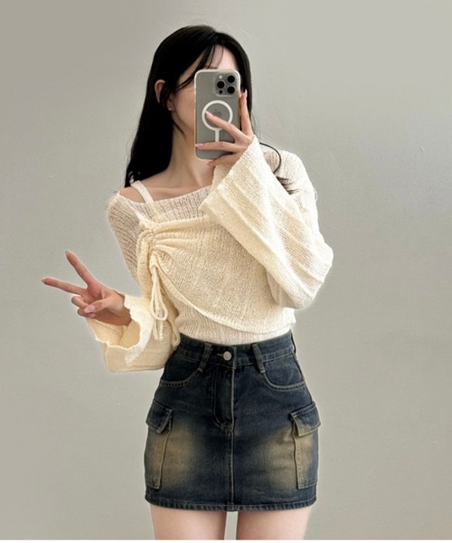 leune(ルネ)の「ドロストニットプルオーバー&キャミソールニットセット(ニット/セーター・レディース・グリーン/ブルー/オフホワイト・FREE)」の11枚目の写真