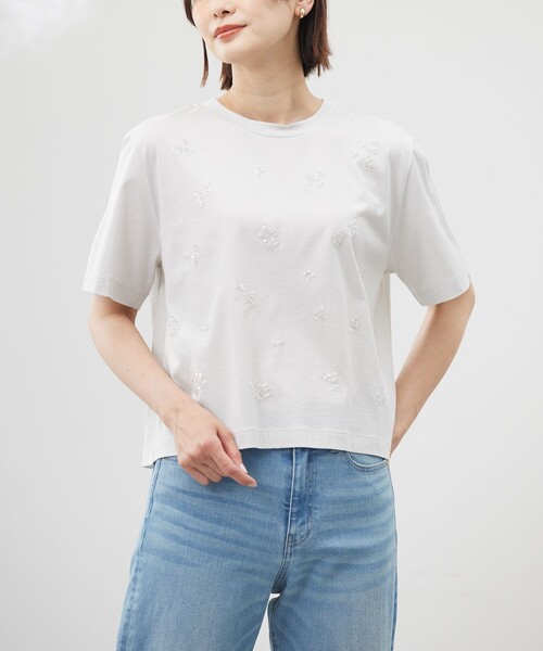 J.PRESS(ジェイプレス)の「【洗える】スパンコール Tシャツ(Tシャツ/カットソー・レディース・ライトグレー系/ネイビー系/アイボリー系・T13/T15)」の9枚目の写真