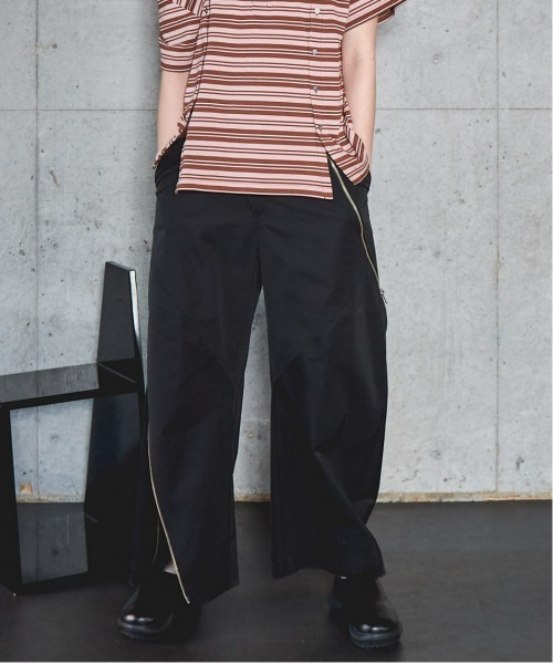 MAISON SPECIALフックデザインバイカーパンツF黒 Asymmetry Zipper Curve Pants/アシンメトリーファスナーカーブ