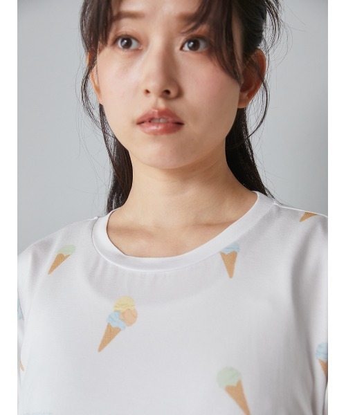 ジェラートピケ　アイスクリーム　クール　ルームウェア　Tシャツ　パジャマ セール】アイスクリームワンポイントTシャツ（ルームウェア