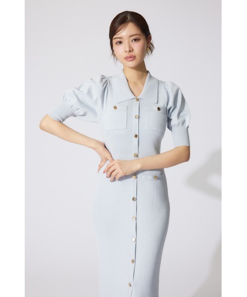 【未使用品】rienda ニットワンピース　パフスリーブ　ブラック　Sサイズ rienda パフスリーブニットタイトワンピース KHA -靴