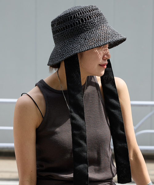 JOURNAL STANDARD(ジャーナルスタンダード)の「【REVIS/レビス】リボンツキペーパーハット(ハット・レディース・ベージュ/ブラック・FREE)」の3枚目の写真