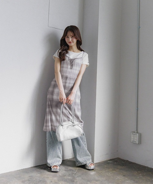 GLOBAL WORK(グローバルワーク)の「シアーチェックワンピースセット/AND YUA ANY/325907(ワンピース・キッズ・グレー/ブルー・SMALL/MEDIUM)」の3枚目の写真