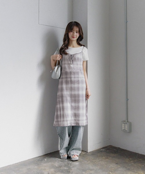 GLOBAL WORK(グローバルワーク)の「シアーチェックワンピースセット/AND YUA ANY/325907(ワンピース・キッズ・グレー/ブルー・SMALL/MEDIUM)」の4枚目の写真