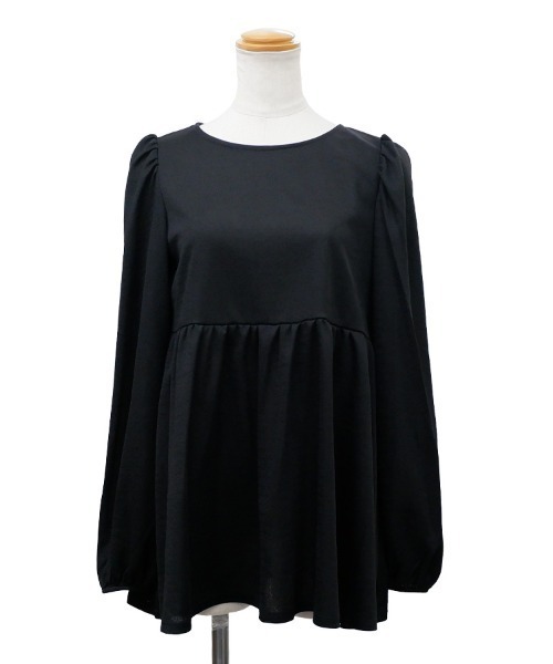 CLOTHY(クロシィ)の「【ふんわり広がるフェミニンなアイテム♪】フクレペプラムチュニック(チュニック・レディース・ブラック/チャコールグレー・MEDIUM)」の16枚目の写真