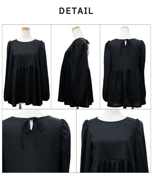 CLOTHY(クロシィ)の「【ふんわり広がるフェミニンなアイテム♪】フクレペプラムチュニック(チュニック・レディース・ブラック/チャコールグレー・MEDIUM)」の10枚目の写真