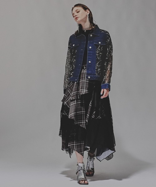 セール】デニムレースキリカエブルゾン(HARE)（デニムジャケット
