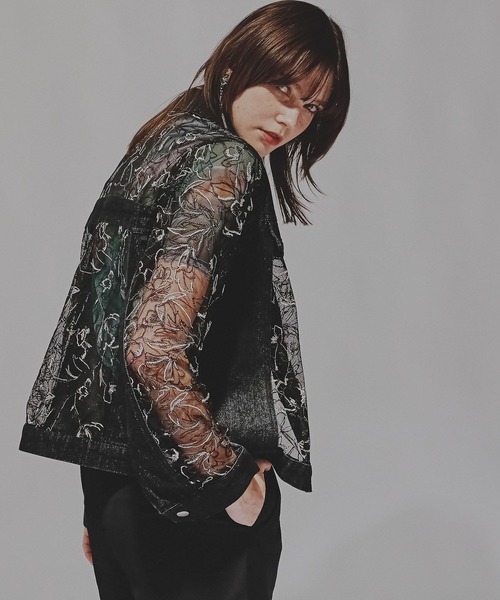 HARE（ハレ）の「デニムレースキリカエブルゾン(HARE)（デニムジャケット・レディース・ブラック/ネイビー・FREE）」の17枚目の写真