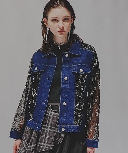 HARE（ハレ）の「デニムレースキリカエブルゾン(HARE)（デニムジャケット・レディース・ブラック/ネイビー・FREE）」の19枚目の写真