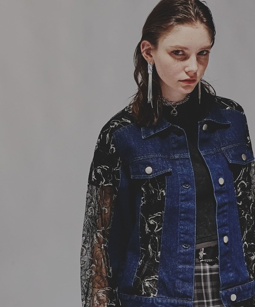 セール】デニムレースキリカエブルゾン(HARE)（デニムジャケット