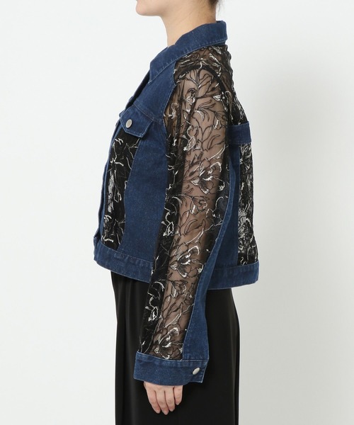 セール】デニムレースキリカエブルゾン(HARE)（デニムジャケット
