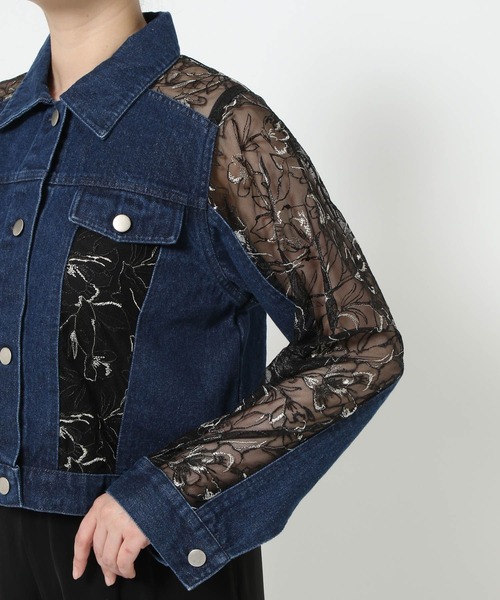 セール】デニムレースキリカエブルゾン(HARE)（デニムジャケット