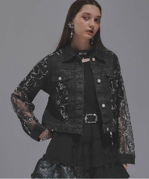 セール】デニムレースキリカエブルゾン(HARE)（デニムジャケット