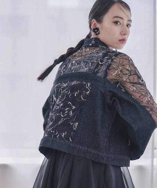 HARE デニムレースキリカエブルゾン ブラック セール】デニムレースキリカエブルゾン(HARE)（デニムジャケット