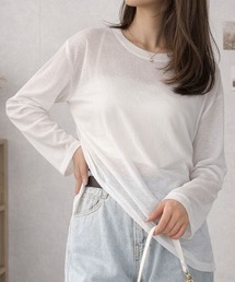 Amulet（アミュレット）の「ほどよい透け感で上品肌見せ。体型カバーも◎オーバーサイズシアートップス（Tシャツ/カットソー）」