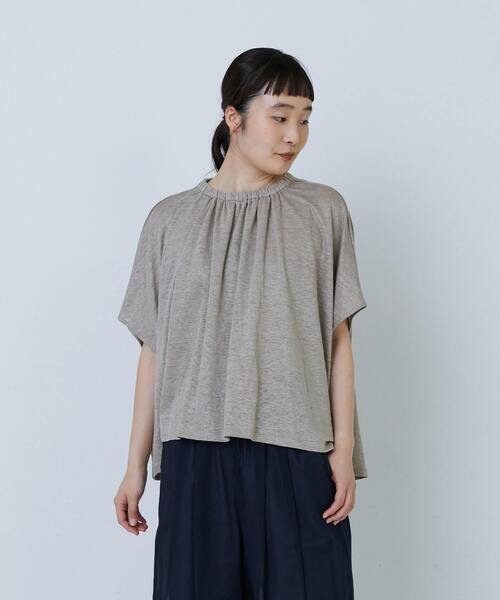LOISIR（ロワズィール）の「リネンガーゼ天竺ギャザーディテールプルオーバー（Tシャツ/カットソー・レディース・レッド/ネイビー/キナリ・FREE）」の3枚目の写真