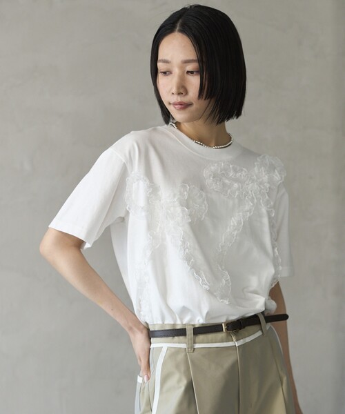 Firsthand（ファーストハンド）の「Firsthand/ファーストハンド オーガニックコットン レースコード リボンTシャツ / クルーネック フロントデザイン 半袖Tシャツ（Tシャツ/カットソー・レディース・ブラック/ホワイト/その他・FREE）」の6枚目の写真