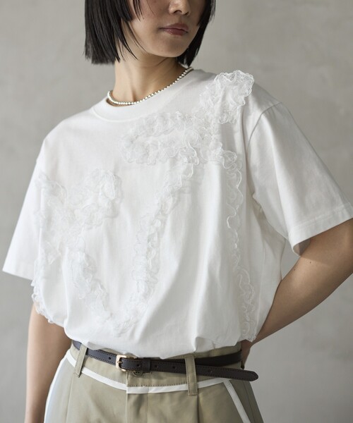 Firsthand（ファーストハンド）の「Firsthand/ファーストハンド オーガニックコットン レースコード リボンTシャツ / クルーネック フロントデザイン 半袖Tシャツ（Tシャツ/カットソー・レディース・ブラック/ホワイト/その他・FREE）」の7枚目の写真