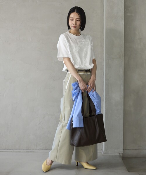 Firsthand（ファーストハンド）の「Firsthand/ファーストハンド オーガニックコットン レースコード リボンTシャツ / クルーネック フロントデザイン 半袖Tシャツ（Tシャツ/カットソー・レディース・ブラック/ホワイト/その他・FREE）」の10枚目の写真