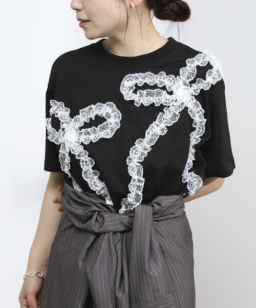 Firsthand（ファーストハンド）の「Firsthand/ファーストハンド オーガニックコットン レースコード リボンTシャツ / クルーネック フロントデザイン 半袖Tシャツ（Tシャツ/カットソー・レディース・ブラック/ホワイト/その他・FREE）」の18枚目の写真
