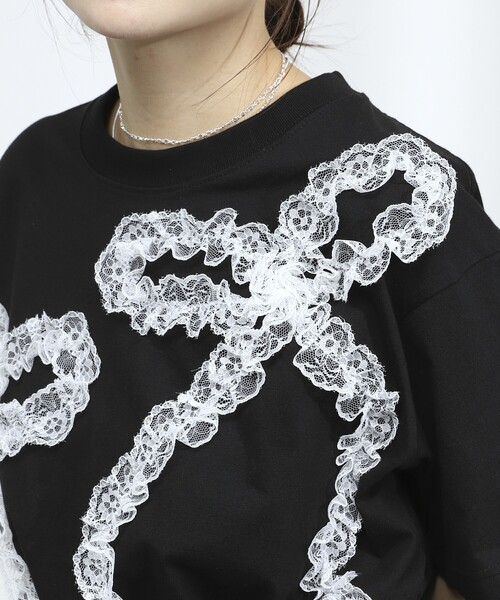 Firsthand（ファーストハンド）の「Firsthand/ファーストハンド オーガニックコットン レースコード リボンTシャツ / クルーネック フロントデザイン 半袖Tシャツ（Tシャツ/カットソー・レディース・ブラック/ホワイト/その他・FREE）」の21枚目の写真