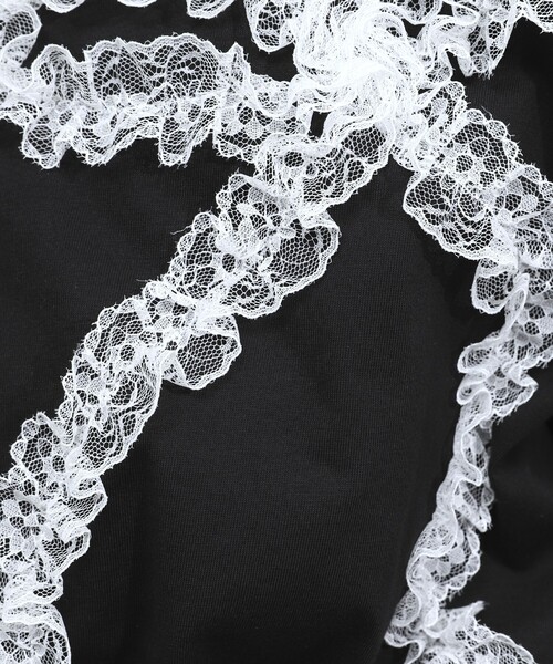 Firsthand（ファーストハンド）の「Firsthand/ファーストハンド オーガニックコットン レースコード リボンTシャツ / クルーネック フロントデザイン 半袖Tシャツ（Tシャツ/カットソー・レディース・ブラック/ホワイト/その他・FREE）」の4枚目の写真