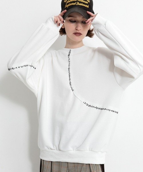 AULA AILA(アウラアイラ)の「ステッチデザインプルオーバー(スウェット・レディース・カーキ/ブラック/オフホワイト・0)」の2枚目の写真