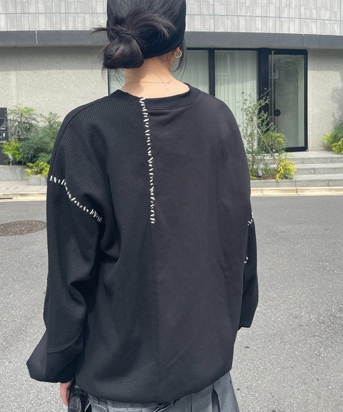 AULA AILA(アウラアイラ)の「ステッチデザインプルオーバー(スウェット・レディース・カーキ/ブラック/オフホワイト・0)」の7枚目の写真