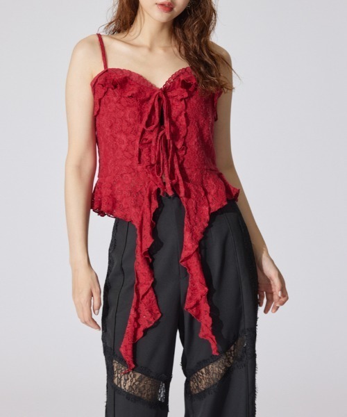 rienda（リエンダ）の「シンメトリーレースキャミトップス 夏服（キャミソール・レディース・ホワイト/ブラック/レッド・SMALL/MEDIUM）」の3枚目の写真