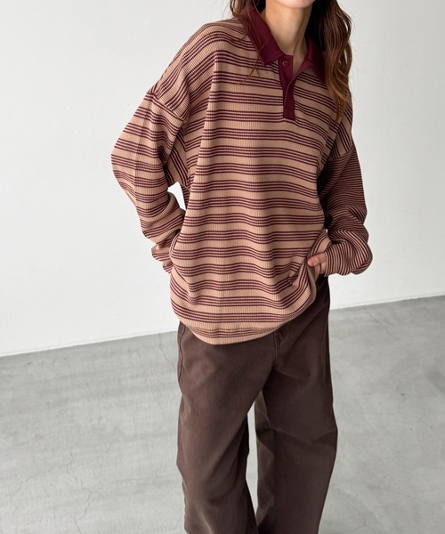 CANAL JEAN（キャナルジーン）の「Miller　ワッフルポロプルオーバー（ポロシャツ・レディース・グリーン系その他/ベージュ系その他・ONE SIZE）」の2枚目の写真