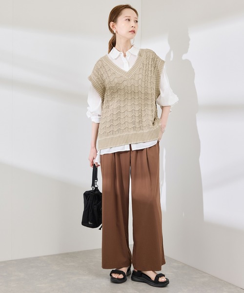 ROPE' PICNIC（ロペピクニック）の「配色ステッチ透かし編みニットベスト（ベスト・レディース・オフホワイト/ベージュ/サックスブルー・38）」の14枚目の写真