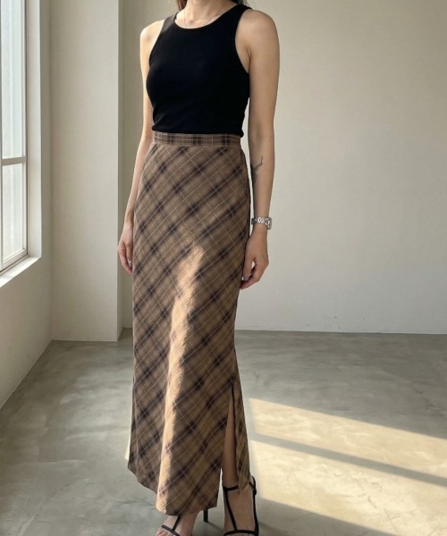 Per sist ence（パーシエンス）の「バイアスチェックストレートスカート（スカート・レディース・ブラウン/レッド/ブラック/ベージュ・ONE SIZE）」の7枚目の写真