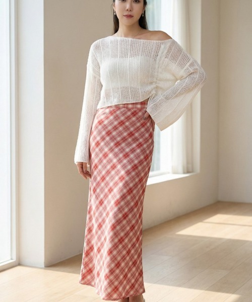 Per sist ence（パーシエンス）の「バイアスチェックストレートスカート（スカート・レディース・ブラウン/レッド/ブラック/ベージュ・ONE SIZE）」の9枚目の写真