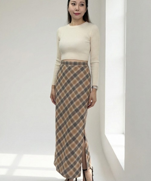 Per sist ence（パーシエンス）の「バイアスチェックストレートスカート（スカート・レディース・ブラウン/レッド/ブラック/ベージュ・ONE SIZE）」の11枚目の写真