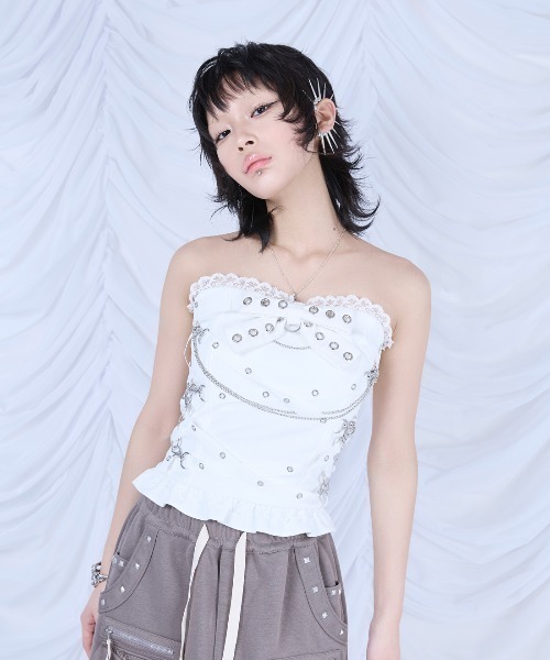トップス Cross chain & ribbon corset Cross chain & ribbon corset（チューブトップ）｜AVENCHUMU