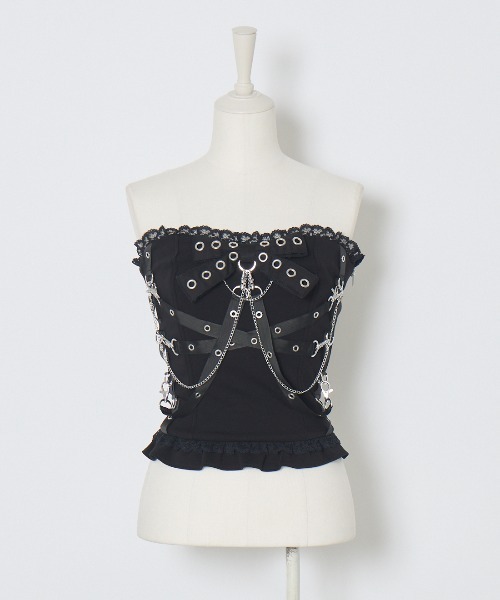 トップス Cross chain & ribbon corset Cross chain & ribbon corset（チューブトップ）｜AVENCHUMU