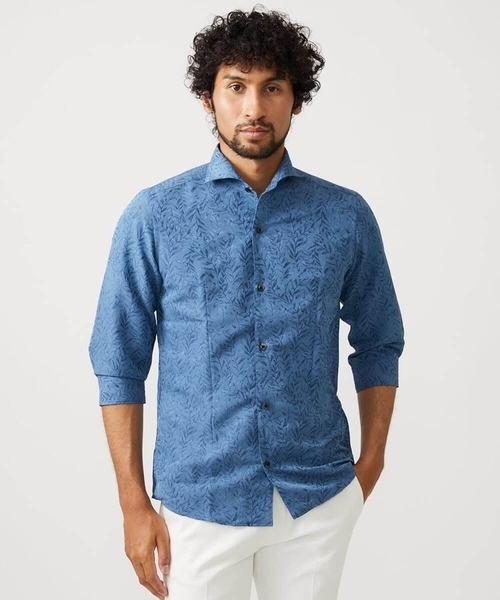 MICHEL KLEIN HOMME (ミッシェルクランオム)の「《日本製》ボタニカル柄七分袖シャツ(シャツ/ブラウス・メンズ・ライトグレー/ブルー/グリーン・MEDIUM/LARGE/X-LARGE)」の3枚目の写真