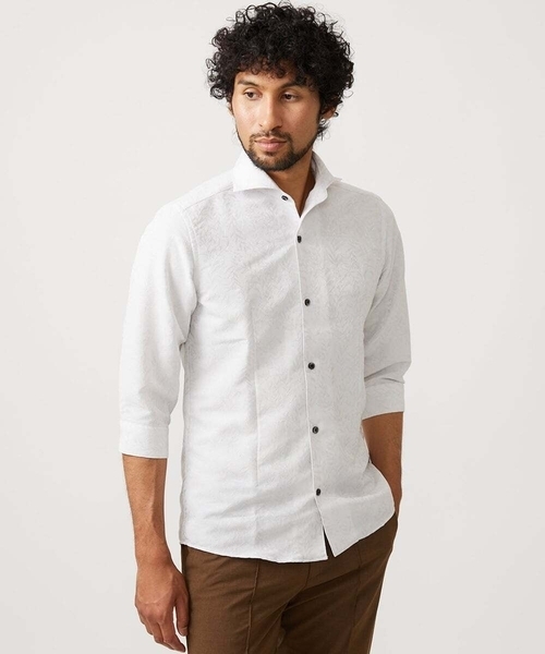 MICHEL KLEIN HOMME (ミッシェルクランオム)の「《日本製》ボタニカル柄七分袖シャツ(シャツ/ブラウス・メンズ・ライトグレー/ブルー/グリーン・MEDIUM/LARGE/X-LARGE)」の2枚目の写真