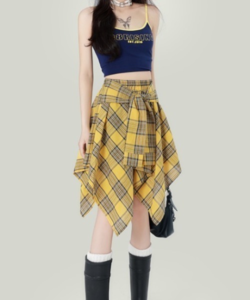 【最終値下げ】スカート　デニム　チェック　レイヤード　ミニスカート 最終値下げ】スカートデニムチェックレイヤードミニスカート