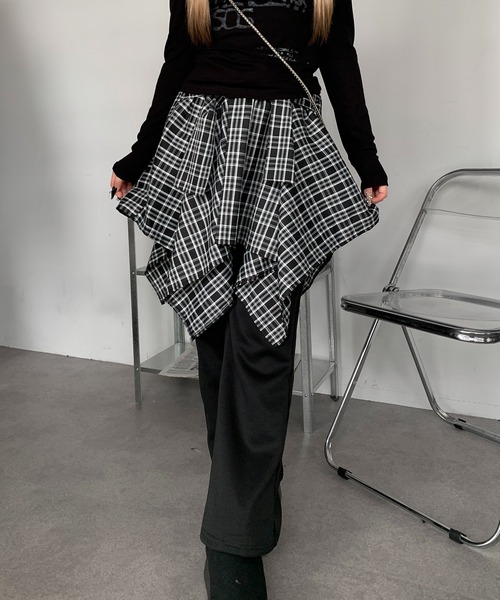 セール】【インパン付き】チェック柄 ラップ巻き風ミニスカート
