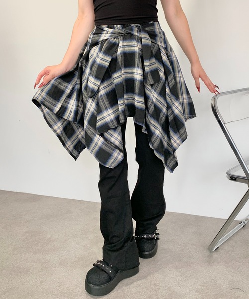 【最終値下げ】スカート　デニム　チェック　レイヤード　ミニスカート インナーパンツ付きチェックミニスカート