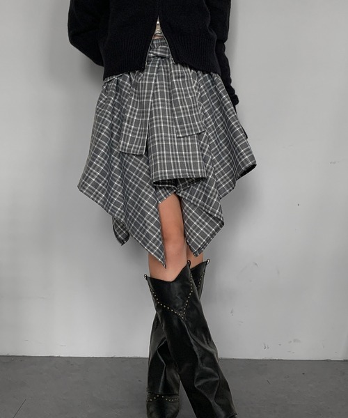 セール】【インパン付き】チェック柄 ラップ巻き風ミニスカート