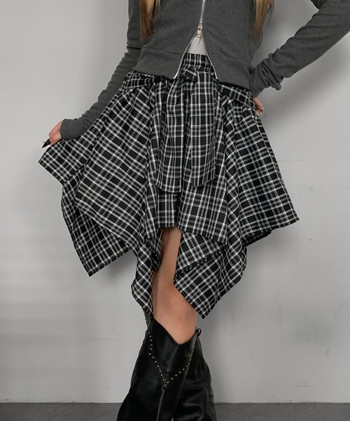 セール】【インパン付き】チェック柄 ラップ巻き風ミニスカート