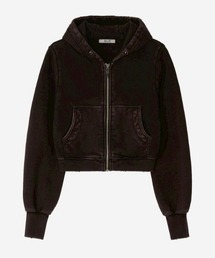BLR BLUER（ビーエルアールブラー）の「【BLR BLUER】Grunge Punched Washing Hoodie Zip-Up / 【ビーエルアール ブラー】グランジウォッシングクロップドロゴダメージジップアップパーカー（パーカー）」