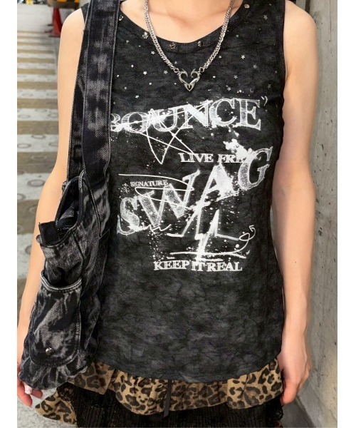 タンクトップ ノースリーブ 「XU」tie-dye paint  studs sleeveless レディース XU】tie-dye paint studs sleeveless（タンクトップ）｜XU