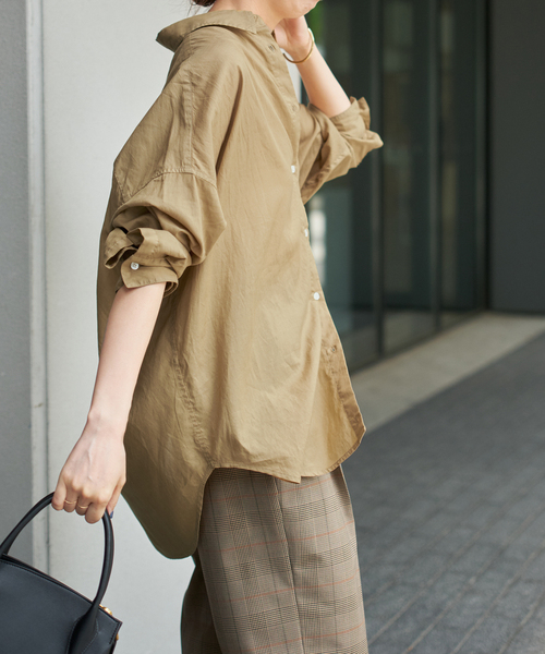 Spick & Span（スピックアンドスパン）の「《追加》ガーメントダイカシュクールシャツ（シャツ/ブラウス・レディース・タン/ライトグリーン/ボルドー/ネイビー・FREE）」の12枚目の写真